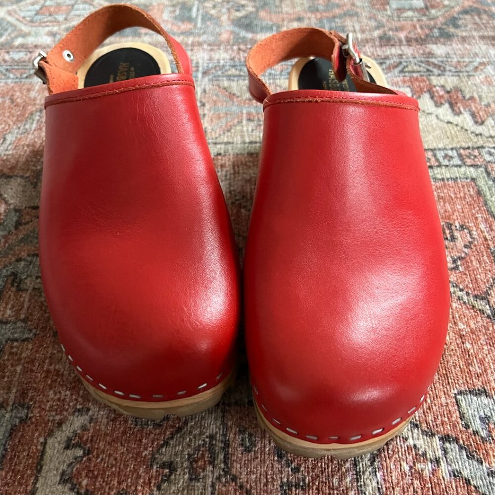 Swedish Hasbeens Red Clogs- size 39